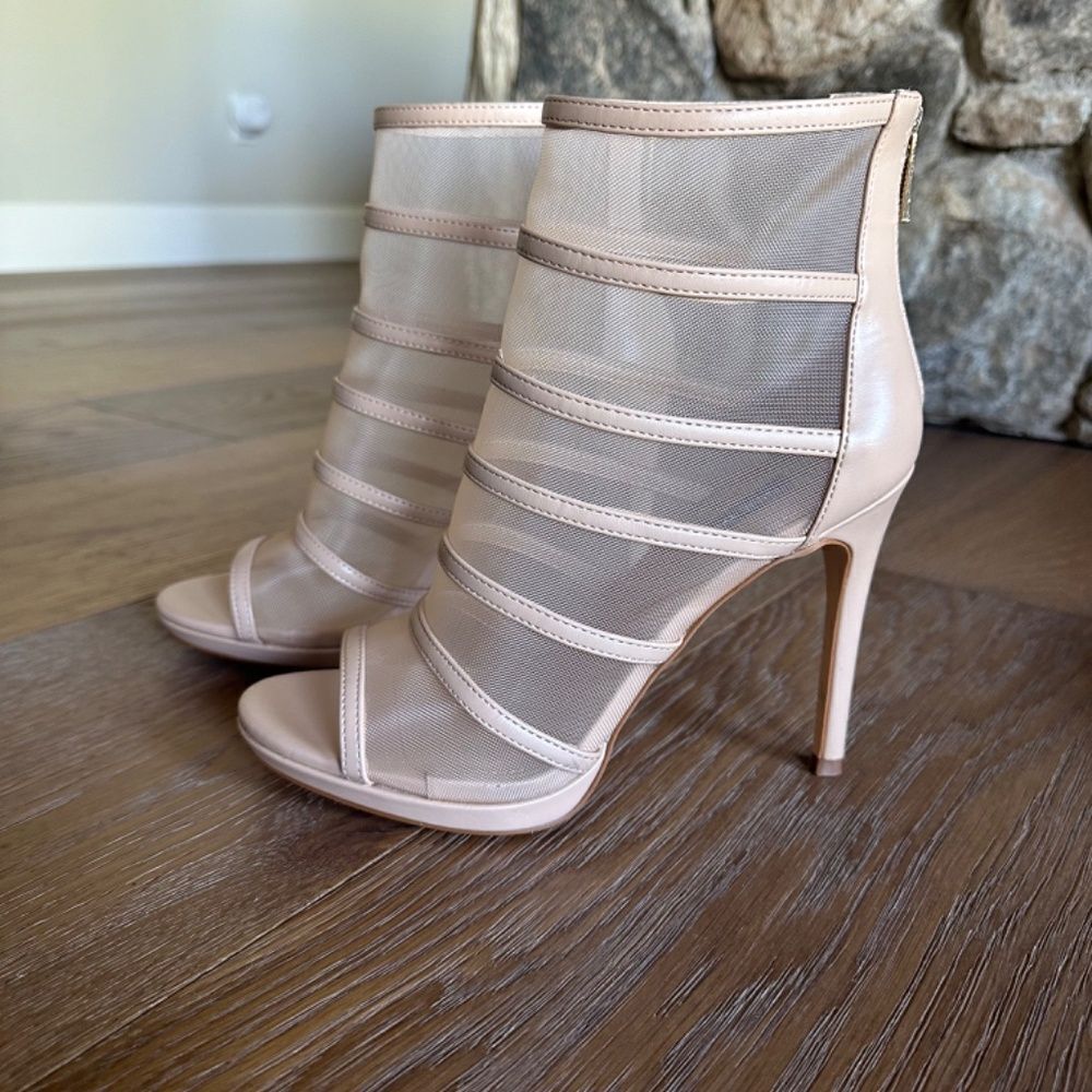 Nine West Larang Heeled Ankle Boots Mesh Peep Toe Stiletto Light Natural Size 9 - Picture 6 of 9